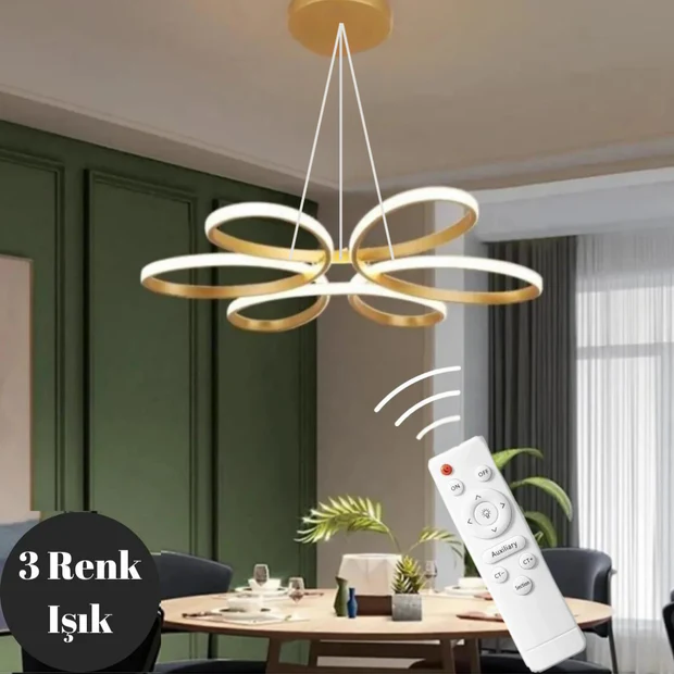 Nipul Eskitme Sarkıt Modern Kumandalı 3 Renk Ledli Avize